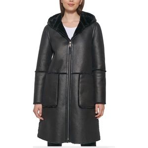 DKNY Faux Shearling Hooded Coat
